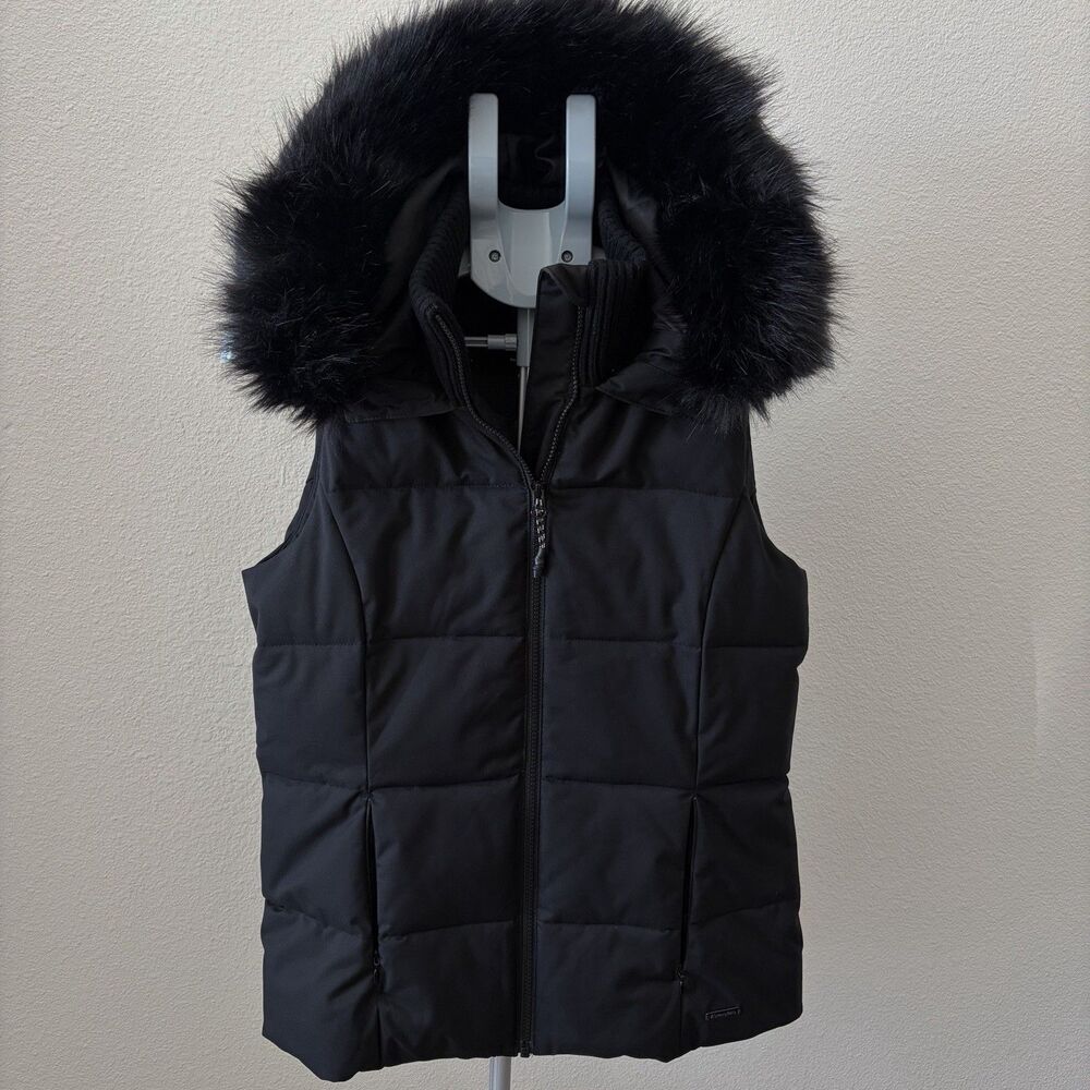 Sweaty Betty North Pole‎ Quilted Hooded Parka Vest with Faux Fur Trim SMALL Snow